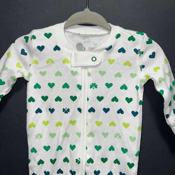 Primary Brand Footed Sleeper Pajamas Infants 0-3m Green White Heart Print - Picture 5 of 6